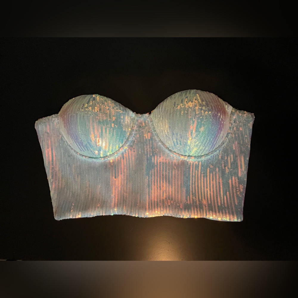 NWT Fashion Nova Iridescent Blue Sequin Top